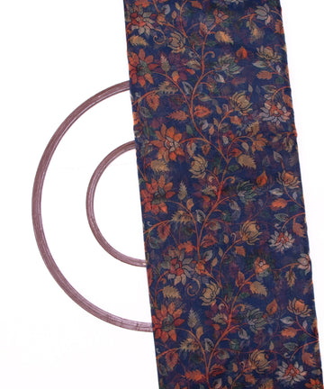 Teal Blue Colour Floral Print Organza Fabric